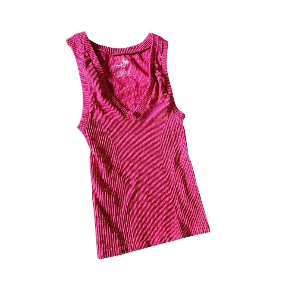 Free People Womens Tank Top Size Large Red Ribbed V Tank Fitted Boho NWT